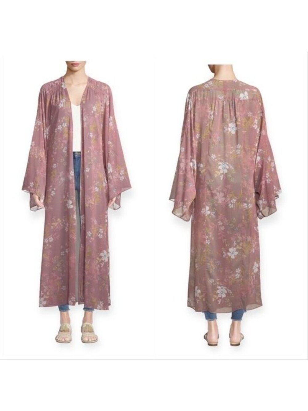 Tularosa Prima Floral-Print Long Kimono, Size S